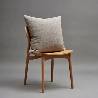 Gray pillow on wooden chair