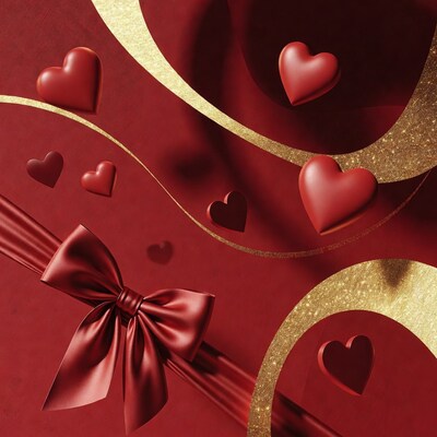 Red hearts with gold bow