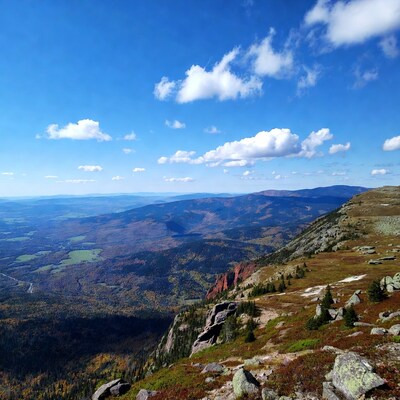 Autumn Mountain Cliff Panorama View