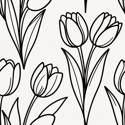 Black Outline Tulip Flowers Pattern