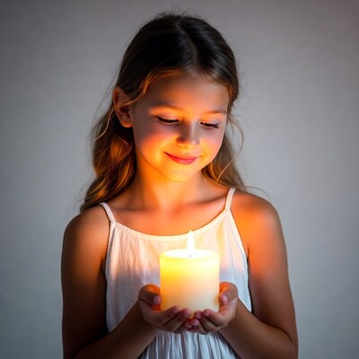 Girl holding lit candle