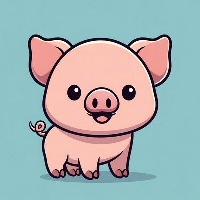 Cute cartoon pink pig smiling