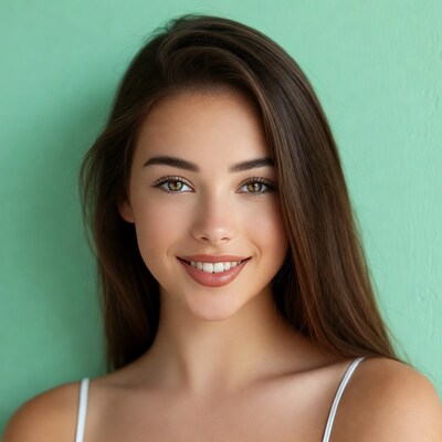 Smiling woman with long brown hair