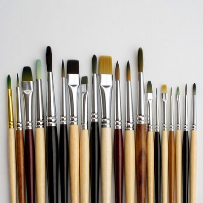 Assortment of Paintbrushes on White Background