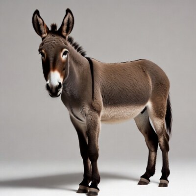 Cute baby donkey on gray background