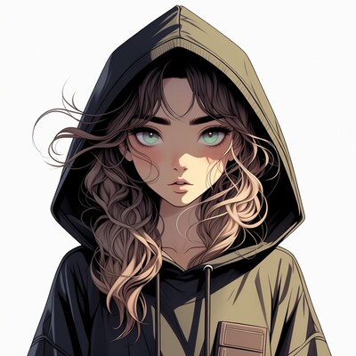 Anime girl in green hoodie