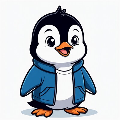Cute cartoon penguin in blue hoodie