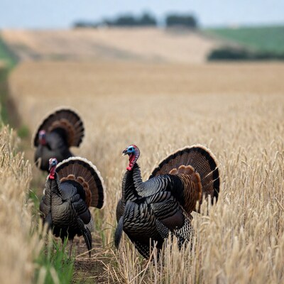 Wild turkeys in wheat field
