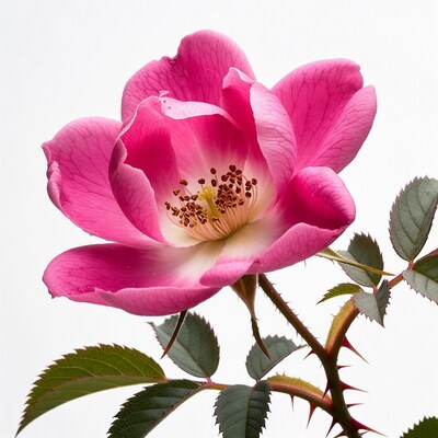 Pink Rose Flower with Thorns