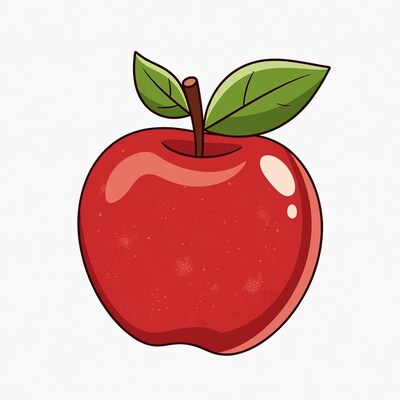 Red apple with green leaf