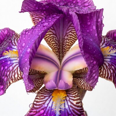 Purple Iris Flower with Water Droplets