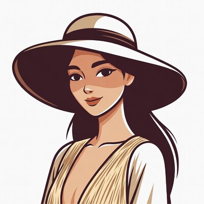 Asian woman wearing wide-brim hat