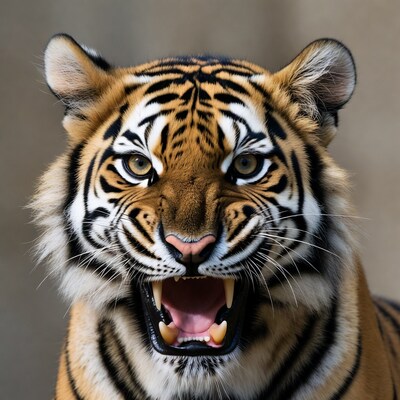 Roaring tiger with open mouth