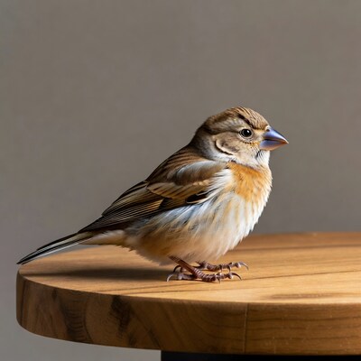 Linnet bird on wooden table