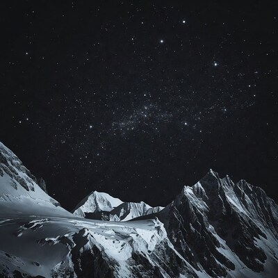 Snowy Mountains Under Starry Sky