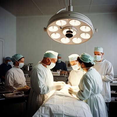 Surgeons performing operation in operating room