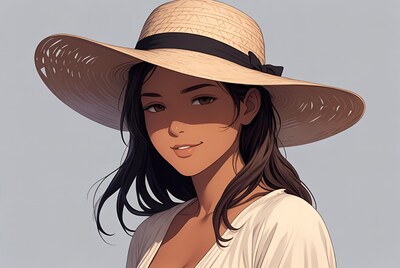 Anime girl wearing straw hat