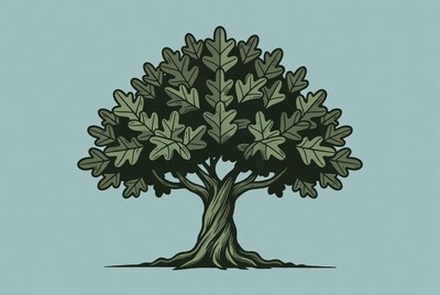 Oak Tree Illustration on Blue Background