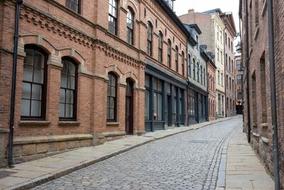 Cobblestone Alley with Brick Buildings