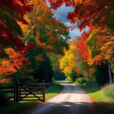 Autumn Gate on Dirt Road