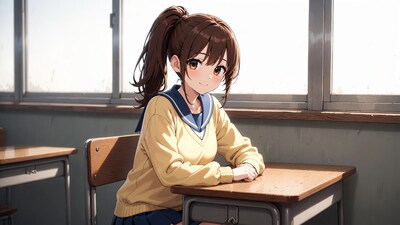 Anime girl in school uniform at desk