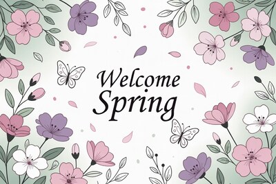 Welcome Spring Flowers Illustration