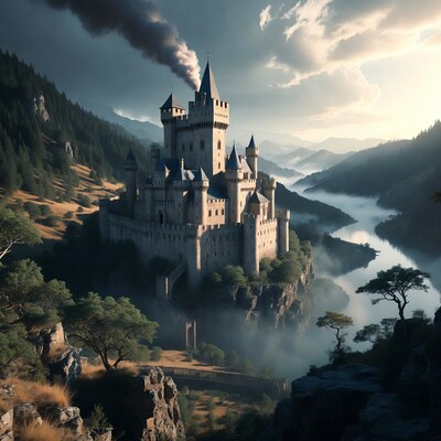 Medieval Castle on Mountain Cliff