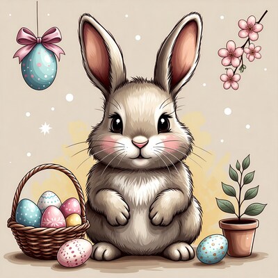 Cute bunny with Easter eggs