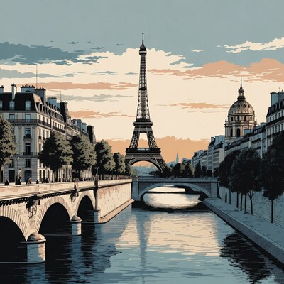 Eiffel Tower over Paris Seine River