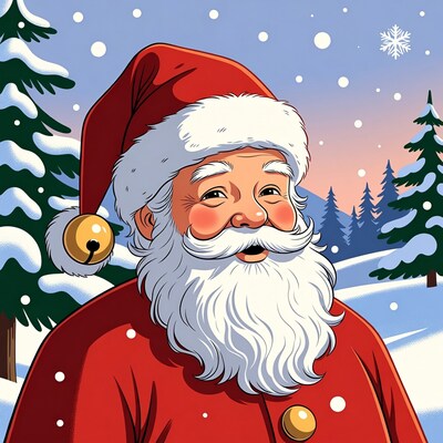 Smiling Santa Claus in snowy forest
