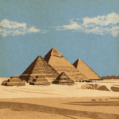 Giza Pyramids Vintage Illustration