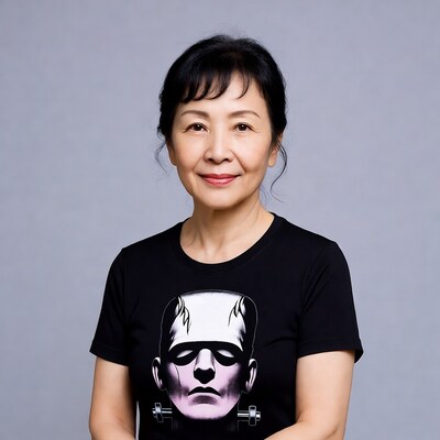 Asian woman in Frankenstein t-shirt