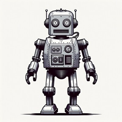 Silver Robot Illustration Standing Front View