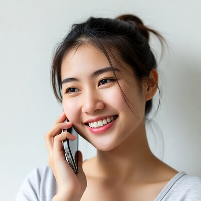 Asian woman smiling on phone call