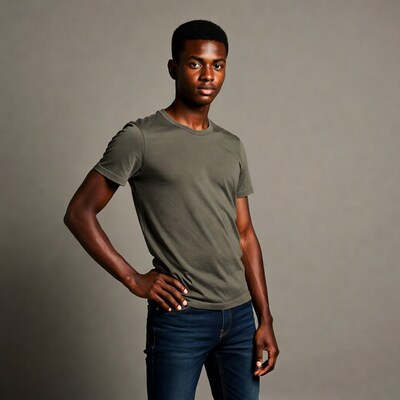 African-American young man hands on hips