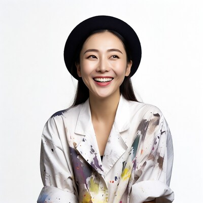 Asian woman in black hat smiling