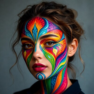 Woman with colorful abstract face paint
