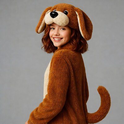 Girl in brown dog costume