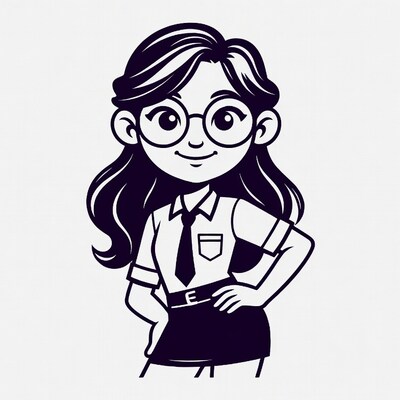 Cartoon girl in school uniform with glasses