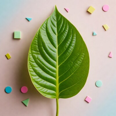 Green Leaf with Colorful Geometric Shapes