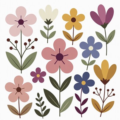 Colorful Hand-Drawn Flowers Illustration