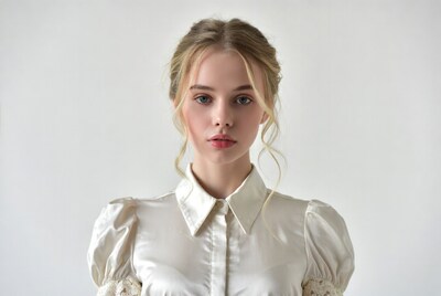Blonde woman in white blouse