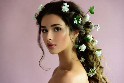 Woman with white flowers in hair