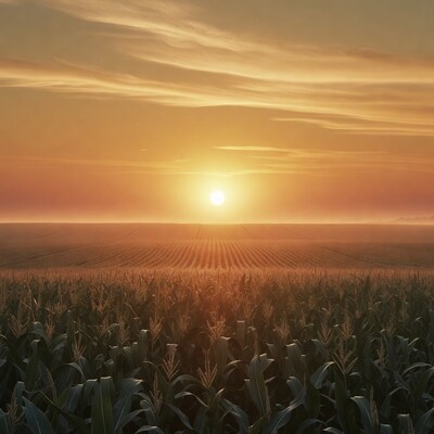 Sunset over cornfield
