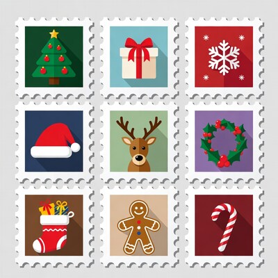 Christmas Stamps Icons Collection