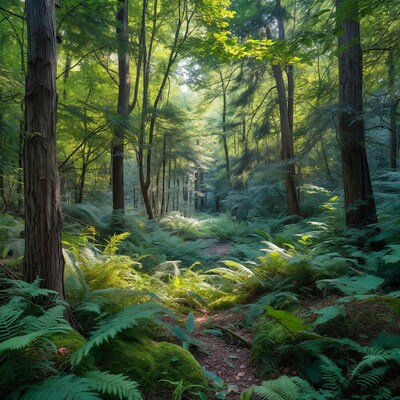 Sunlit Fern Forest Path