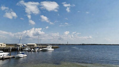 Boats docked at marina pier
