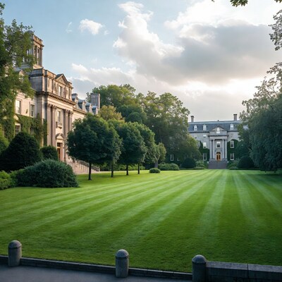 Grand Mansion Overlooking Lush Green Lawn