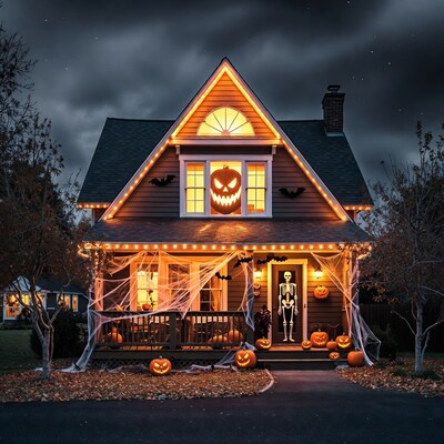 Halloween decorated house at night