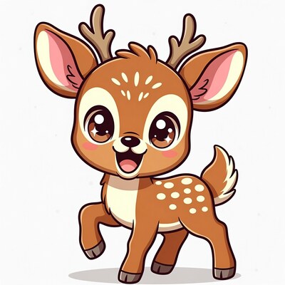 Cute cartoon baby deer walking